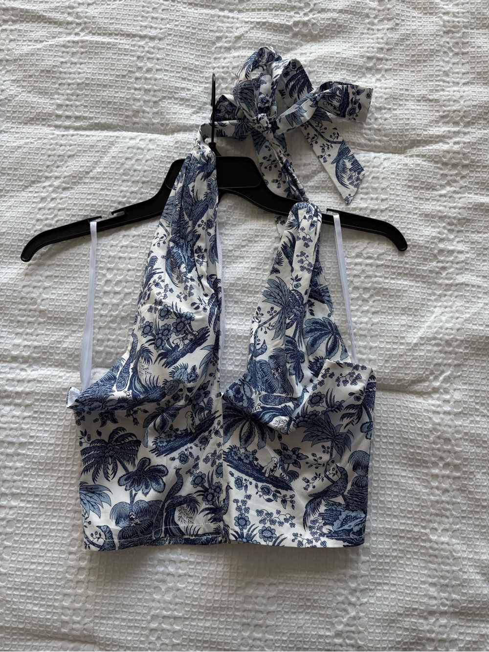 STAUD White Bandeau Top with Blue Botanical Print